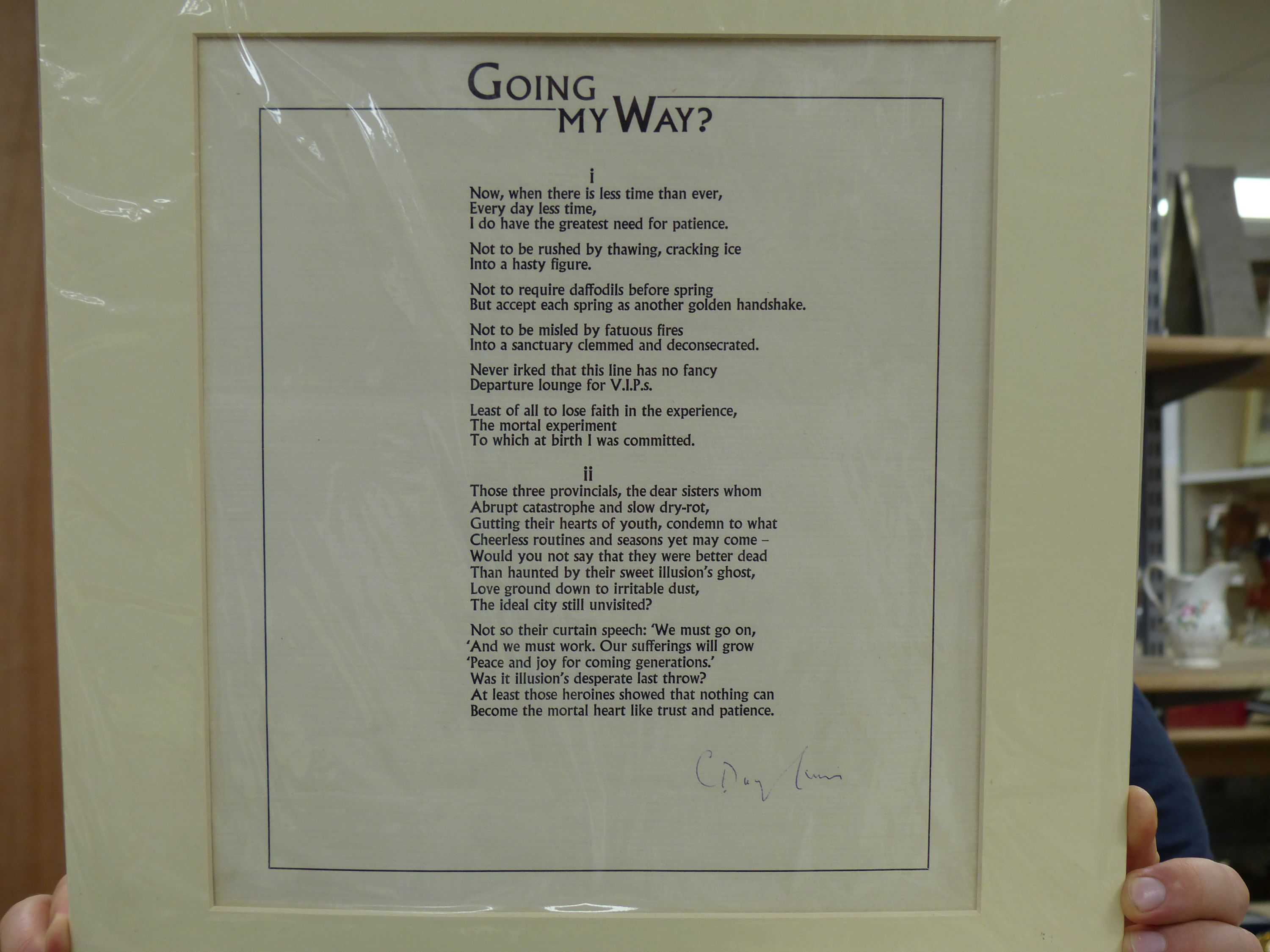 'Going my way?' poem signed by Cecil Day-Lewis
